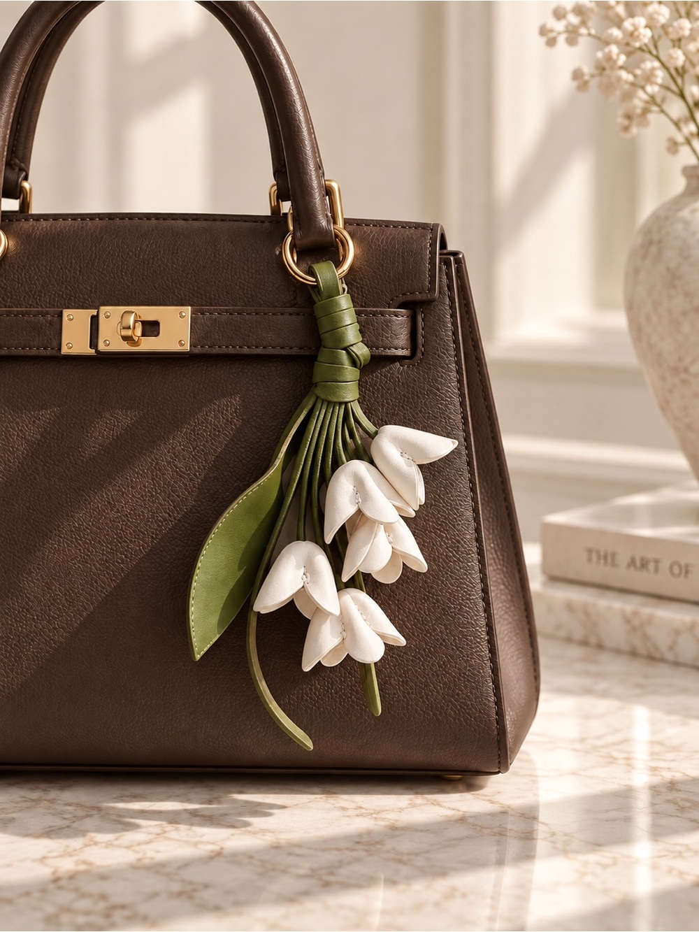 Lily of the Valley Flower Bag Charm – Premium Vegan Leather